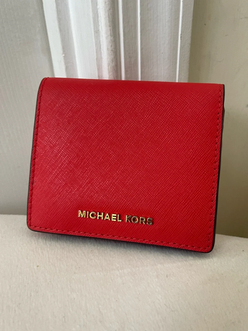 Michael Kors Red Leather Bifold Wallet with Gold Logo